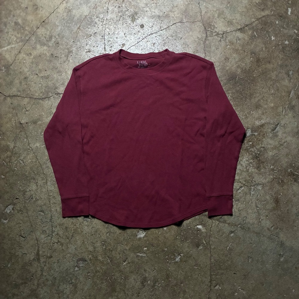 Time and Tru Burgundy Waffle Knit Thermal Long Sleeve Shirt Mens Small